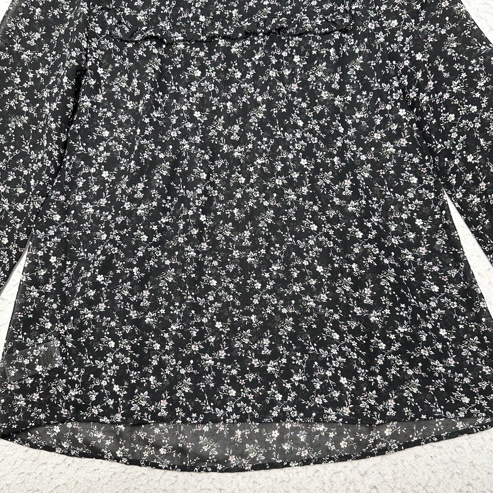 Gap GAP XS Black Crewneck Ruffle Long Sleeve Top Floral Blouse Size XS / US 0-2 / IT 36-38 - 12 Thumbnail
