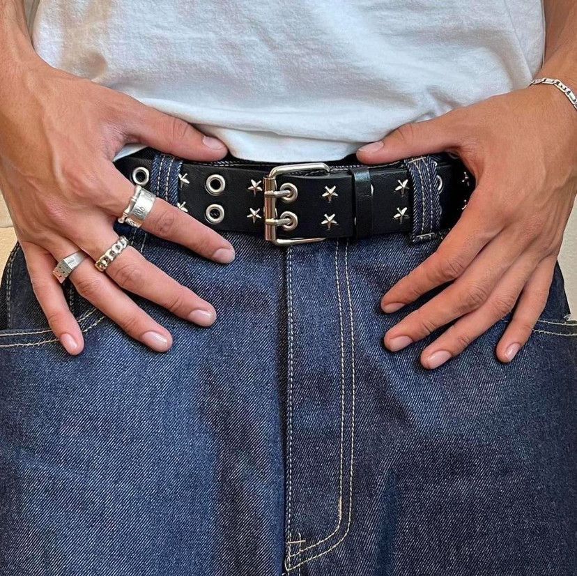 Designer Y2K 2000s vintage star-studded goth emo black silver belt Size ONE SIZE - 2 Thumbnail