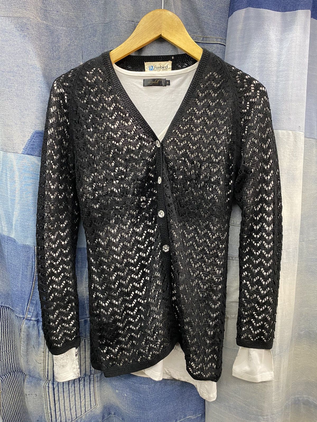 Y2K 2000s nagasakiya japan open knit fishnet cardigan
