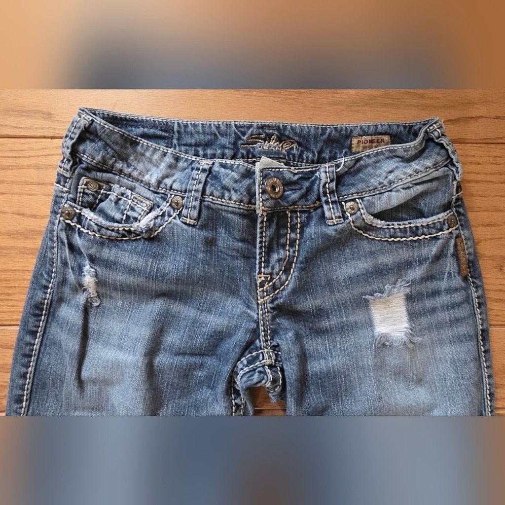 Silver Jeans Co. Silver Jeans Distressed Pioneer Boot Cut Blue Jeans Size 26" / US 2 / IT 38 - 5 Thumbnail