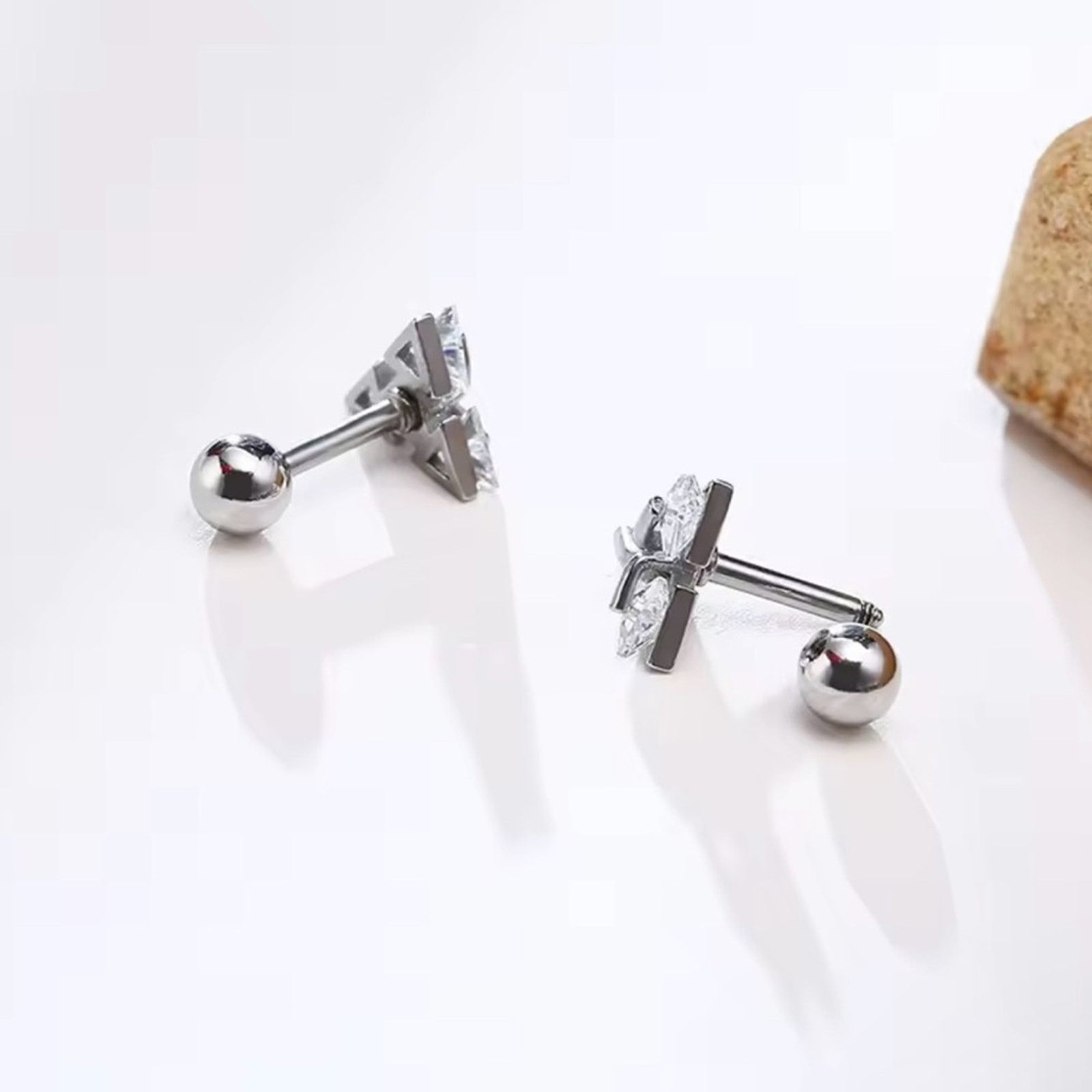 Other Men Stud Earring ,Triangle Pierced Crystal Zircon Stud Size ONE SIZE - 3 Thumbnail