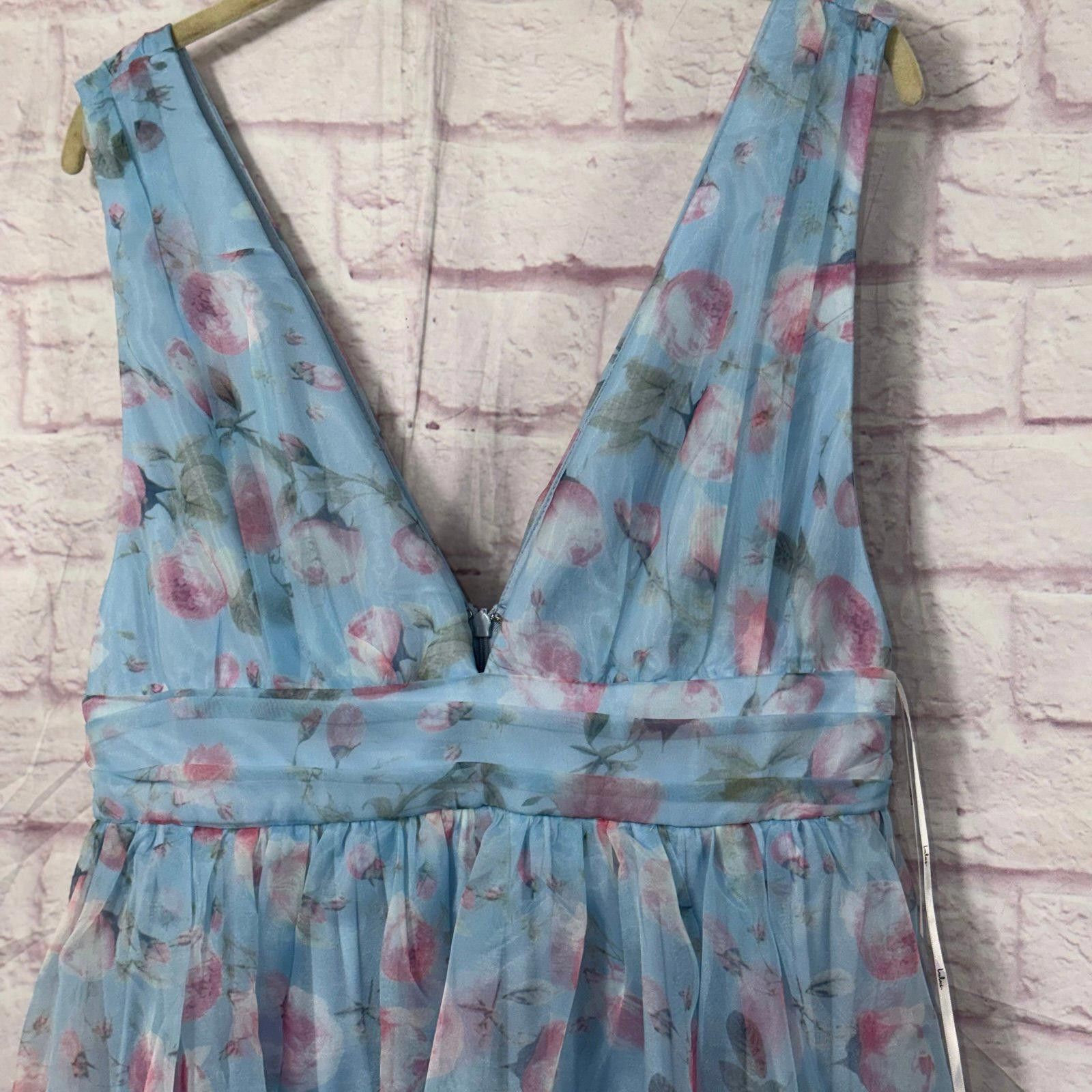 Lulus Lulus Garden Romance Blue Floral Print Organza Large NWT Size L / US 10 / IT 46 - 6 Thumbnail