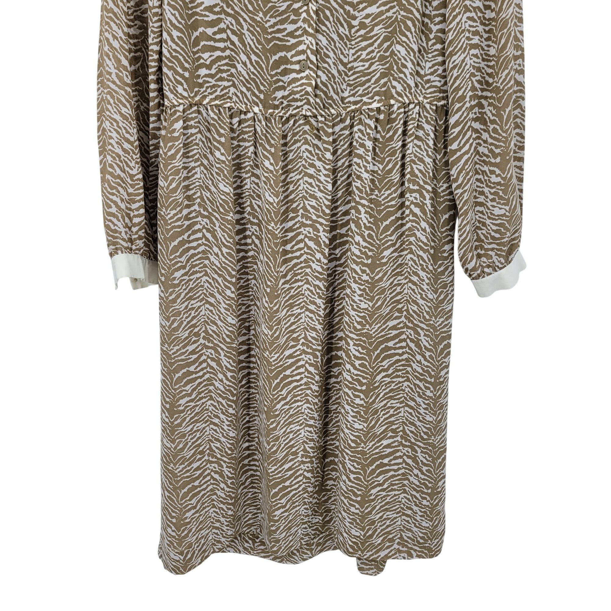 Vintage Vtg 70s Tan Zebra Long Sleeve Collared Midi Dress Sz S Sheer Size S / US 4 / IT 40 - 6 Thumbnail