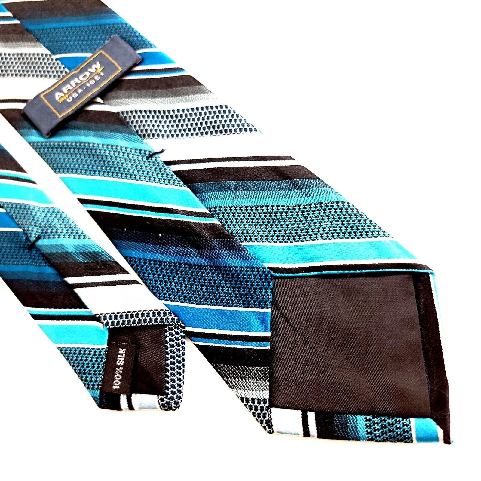 Arrow Arrow Woven Teal White Gray Black Striped Silk Tie Size ONE SIZE - 5 Thumbnail