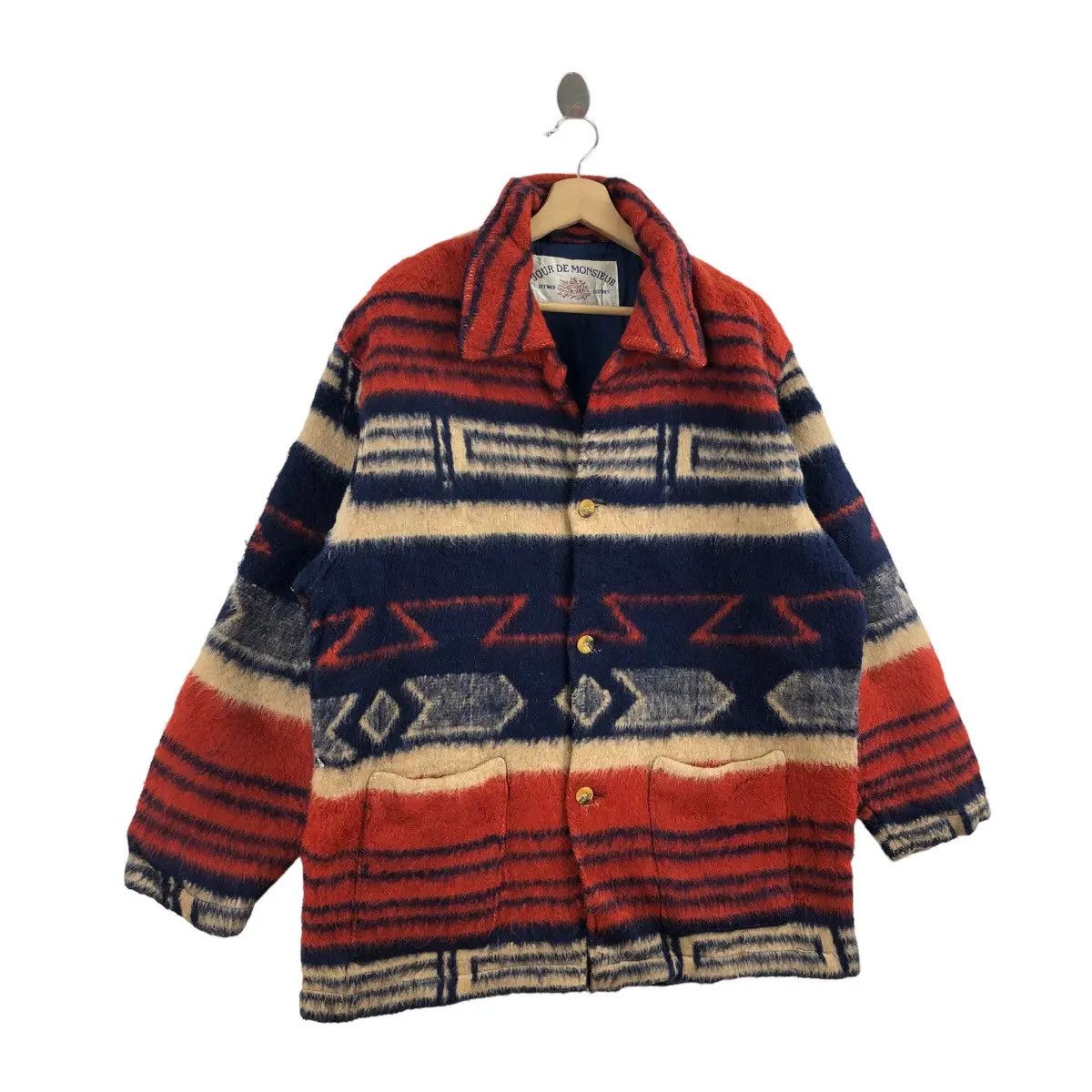 Vintage Vtg JOUR DE MONSIEUR Paris Navajo Aztec Sherpa Fleece Jacket Size US L / EU 52-54 / 3 - 3 Thumbnail