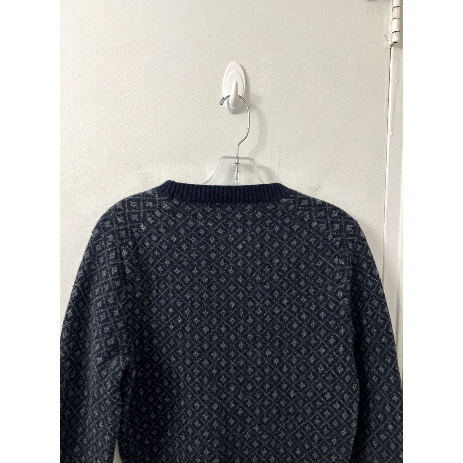 Vintage J Crew Sweater Mens L Blue Navy Gray Lambswool Diamond Knit Crewneck E1356 FA15 Size US L / EU 52-54 / 3 - 7 Thumbnail