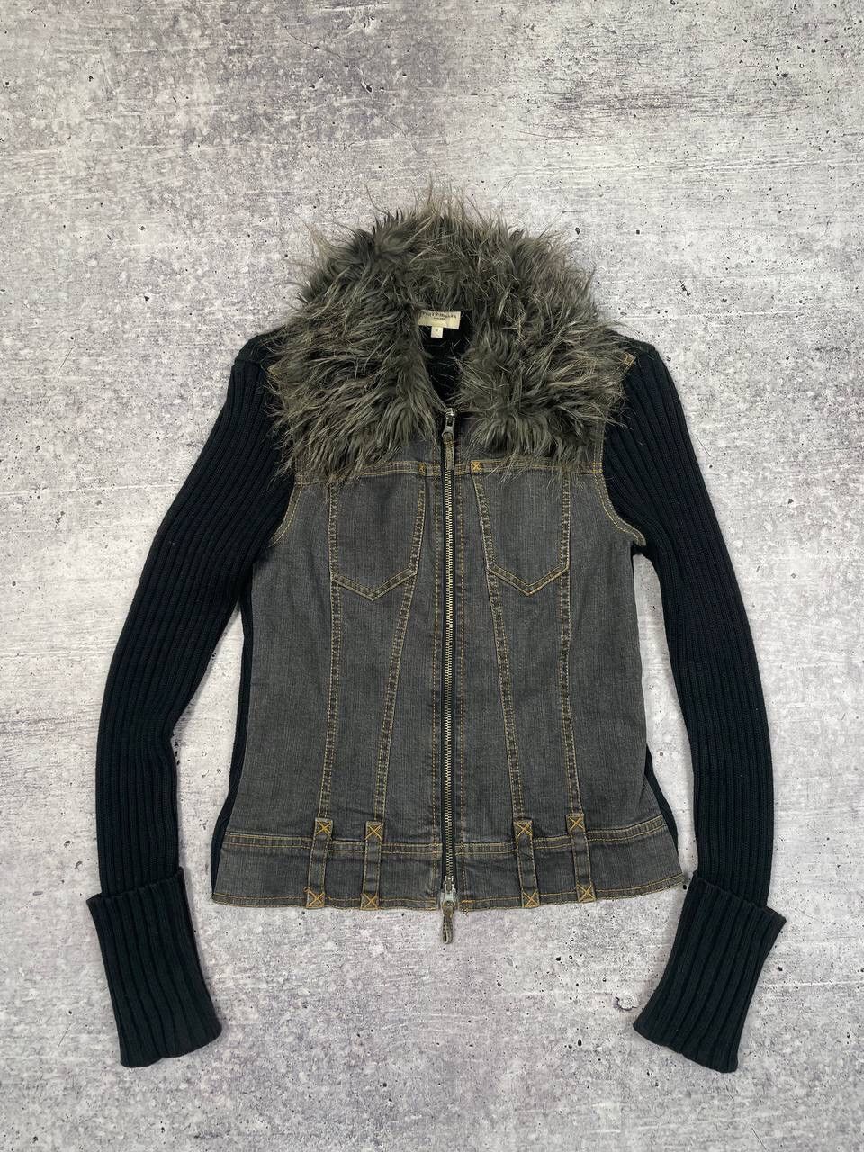 Hysteric Glamour Vintage Karen Millen Faux Fur Denim Knit Jacket LGB Y2K Size S / US 4 / IT 40 - 1 Thumbnail
