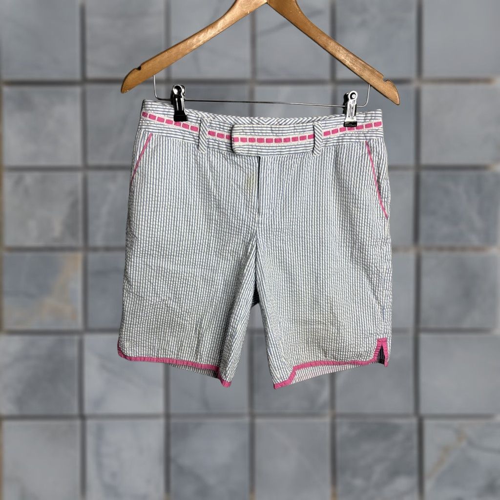 Lilly Pulitzer Lilly Pulitzer Shorts Womens 6 Blue White Seersucker Pink Trim Bermuda Casual Seersucker Cotton Spandex Button Pockets 7.5in Inseam Size 28" / US 6 / IT 42 - 1 Thumbnail