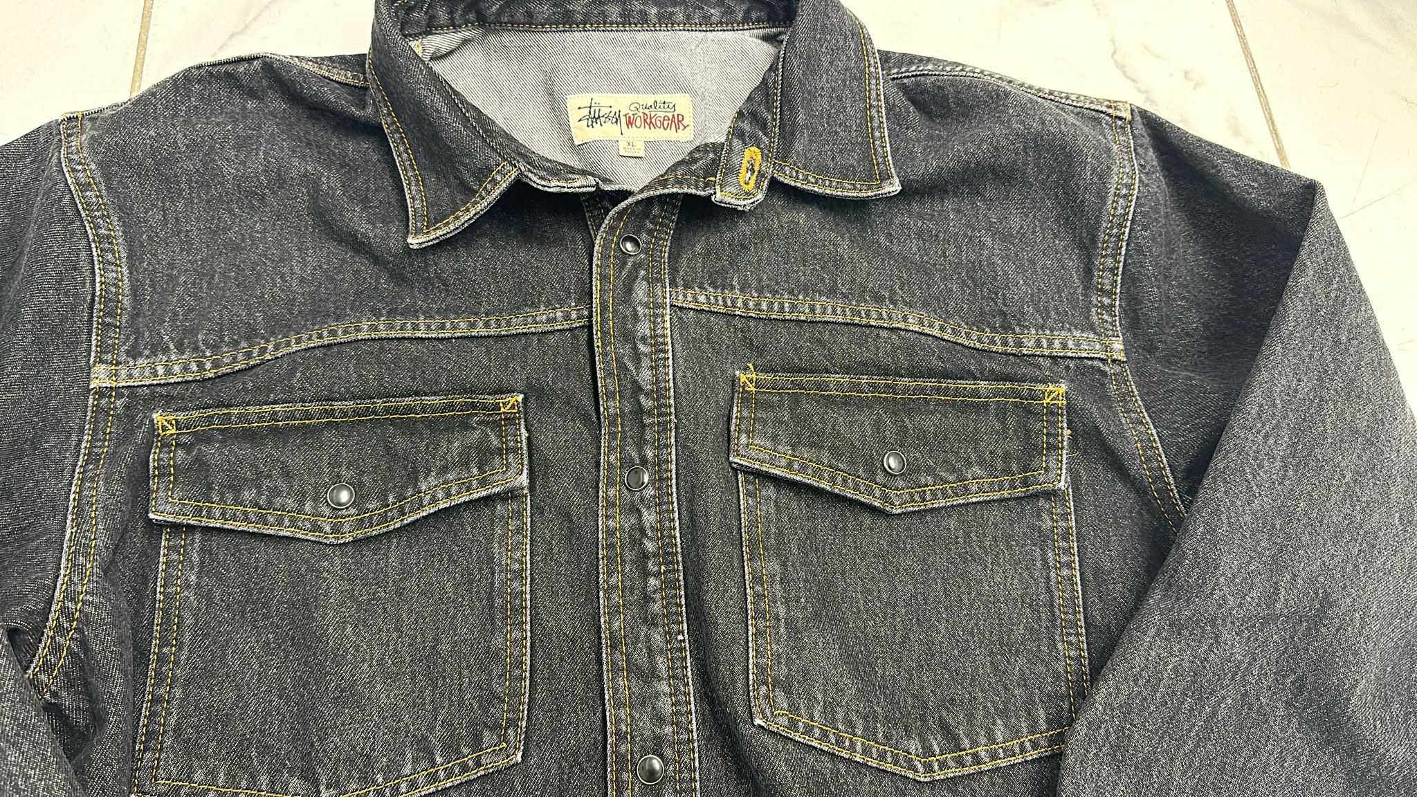 Stussy × Vintage Stüssy FW22 Western Denim Shirt Washed Black XLarge Size US XL / EU 56 / 4 - 4 Thumbnail