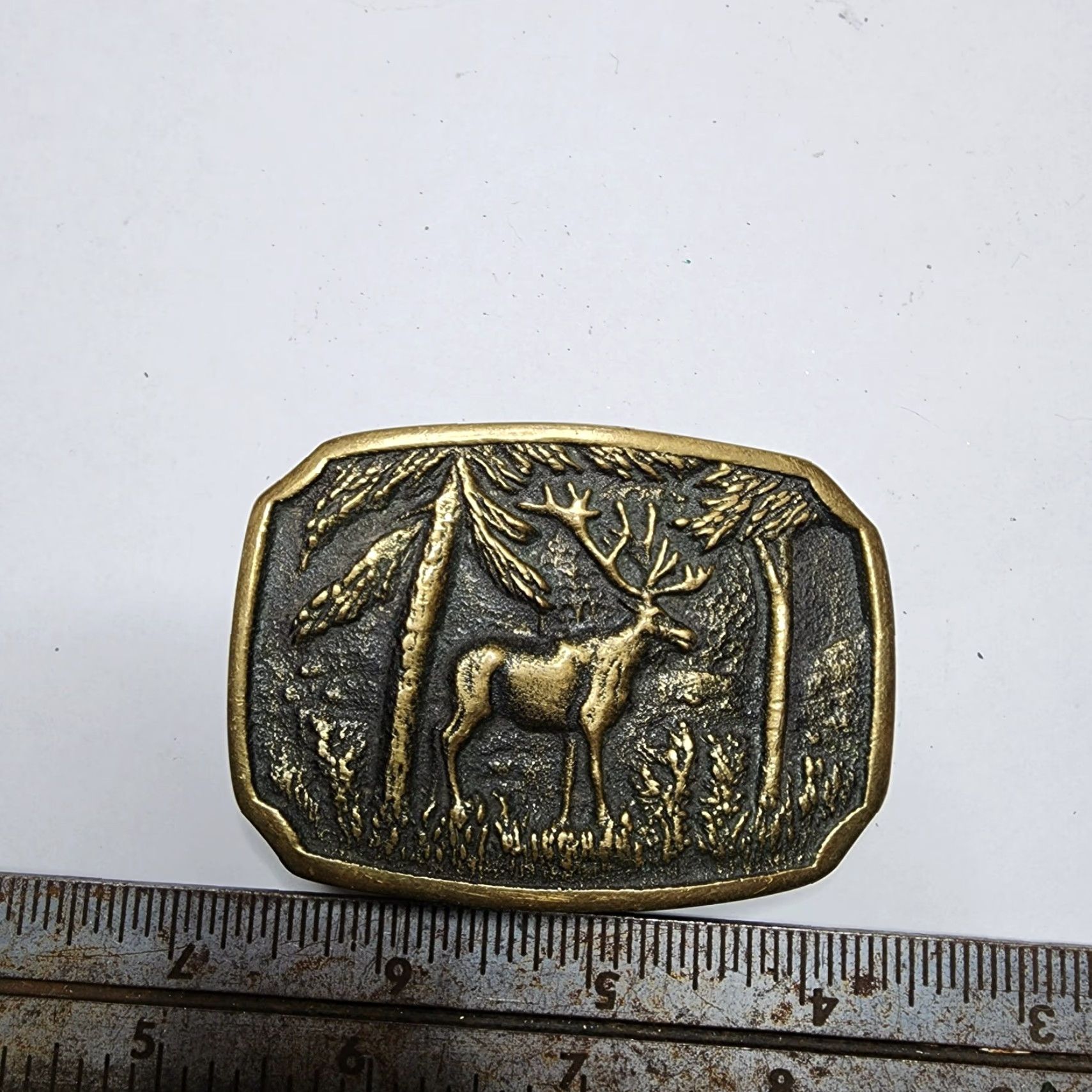 Vintage VINTAGE Bull Elk Brass BELT BUCKLE HUNTING SPORTSMANSHIP Men Buckle Gold Brass Elk Collectible Size ONE SIZE - 3 Thumbnail