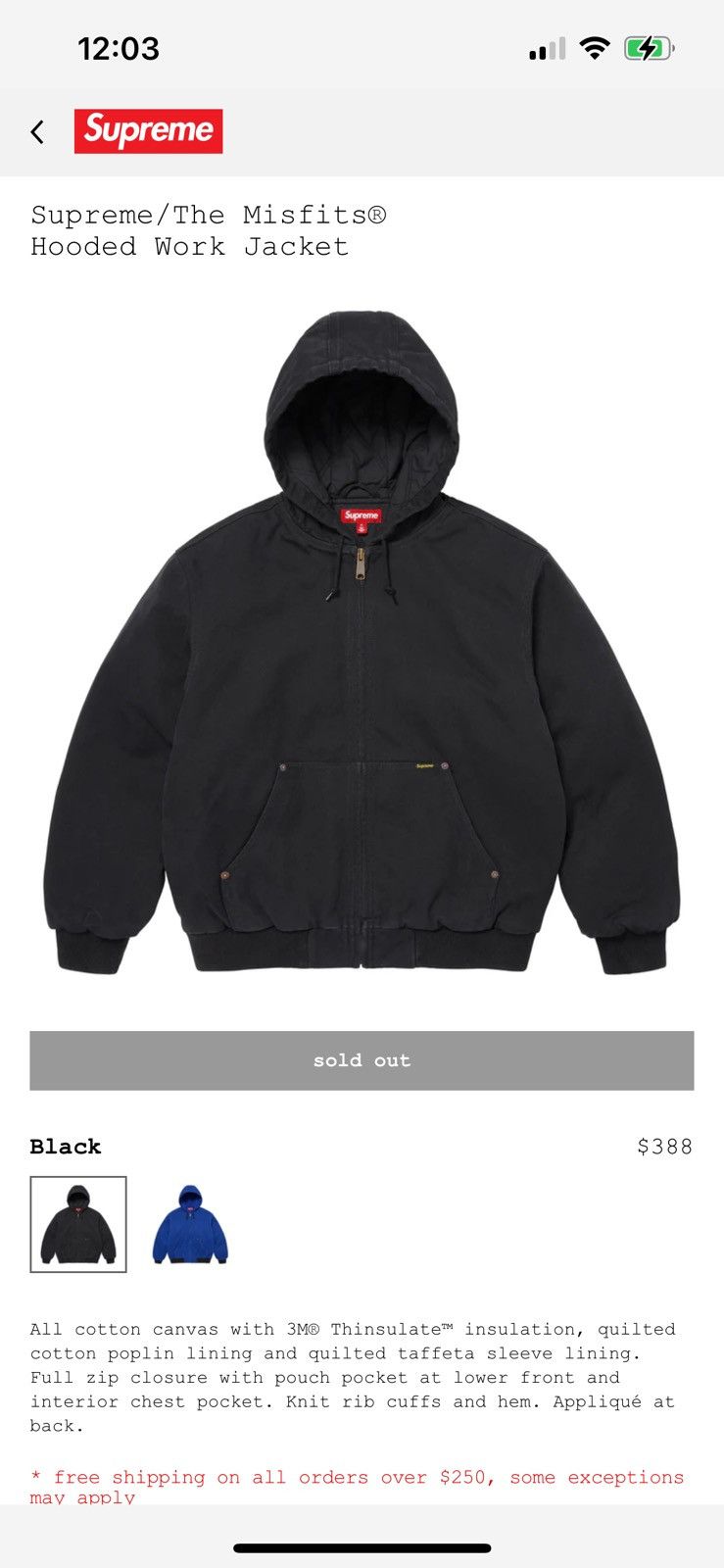 Misfits × Supreme Supreme x The Misfits Hooded Work Jacket Size M Skull Rare Size US S / EU 44-46 / 1 - 2 Thumbnail