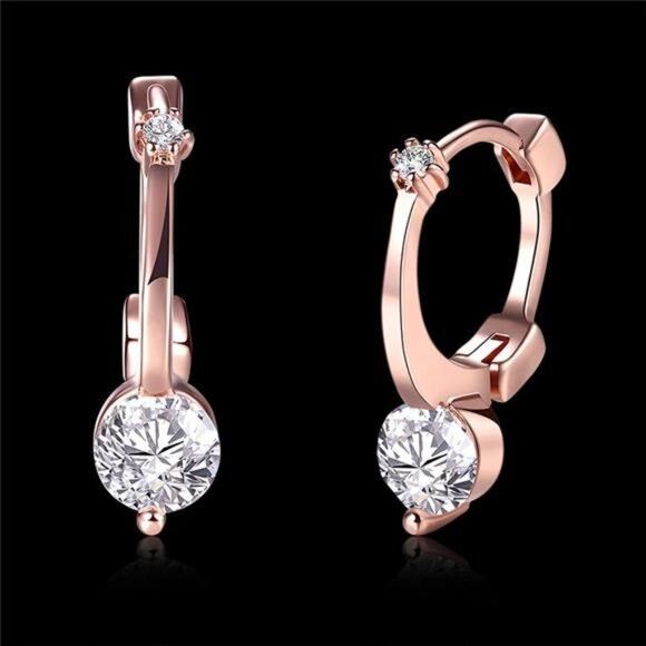 Other Rose Gold Plated Hoop Huggie w/AAA Zirconia & Latch Back Size ONE SIZE - 2 Thumbnail