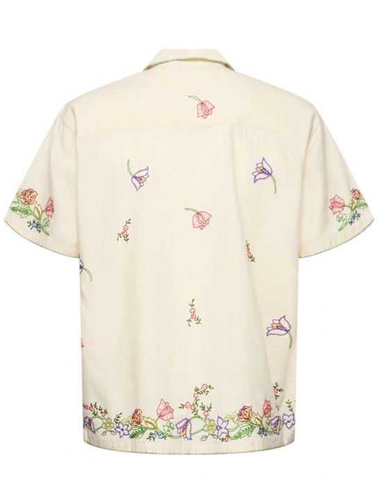 HARAGO o1lsvrm0425 Flower Embroidered S/S Shirt in Off White Size US XL / EU 56 / 4 - 2 Thumbnail