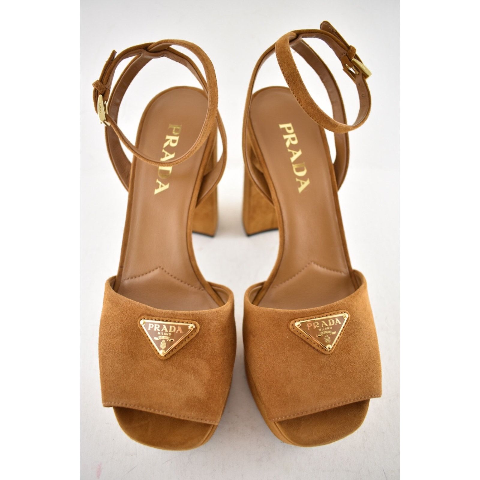 Prada Prada 115mm Cognac Brown Suede Platform Sandal 38.5 Size US 8.5 / IT 38.5 - 8 Thumbnail