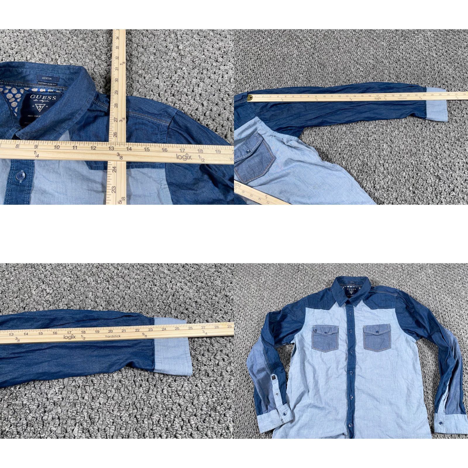 Guess GUESS Blue Chambray Colorblock Shirt Adult XL Lightweight Western Button-Up Mens Size US XL / EU 56 / 4 - 8 Thumbnail