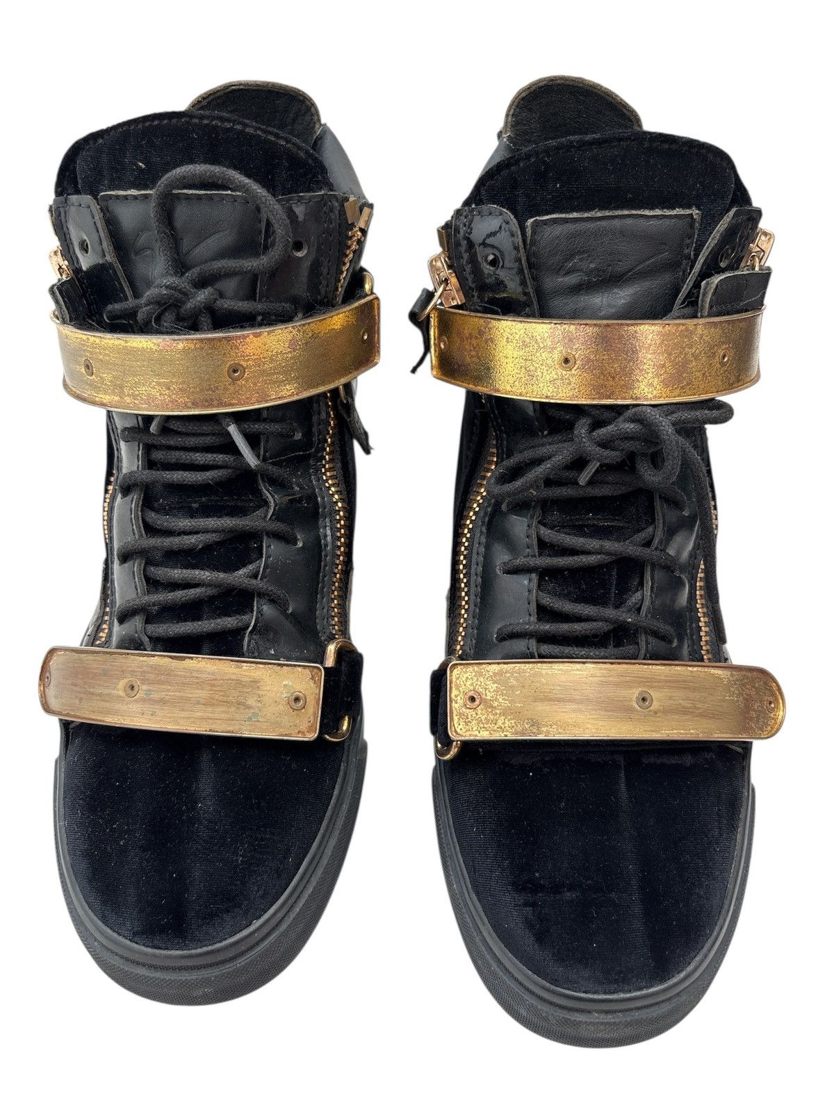 Giuseppe Zanotti Gold Strap Velvet High Top Sneakers Size US 8.5 / EU 41-42 - 4 Thumbnail
