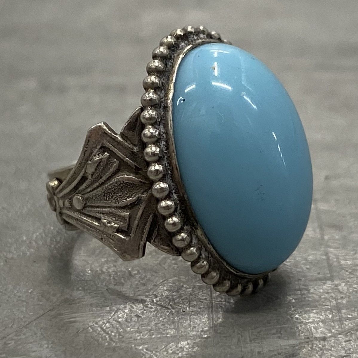 Kapital × Vintage Antique 30s 40s Sterling Silver Turquoise Art Deco Ring Size ONE SIZE - 2 Thumbnail
