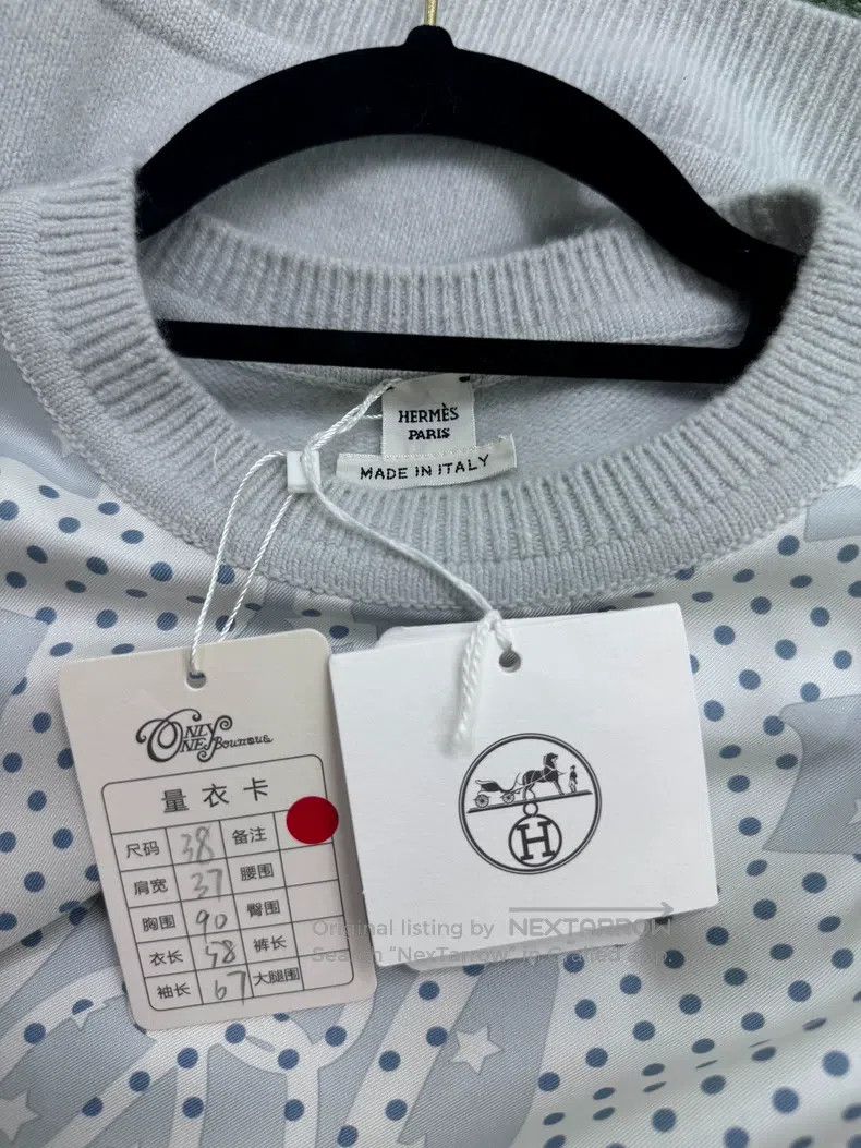 Hermes Hermes Blue-gray polka dot silk knit top Size XS / US 0-2 / IT 36-38 - 4 Thumbnail