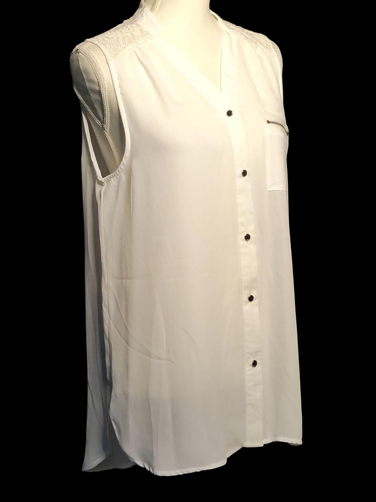 Designer Sleeveless White Button-Up Blouse Zip Pocket by My Michelle Size ONE SIZE - 2 Thumbnail