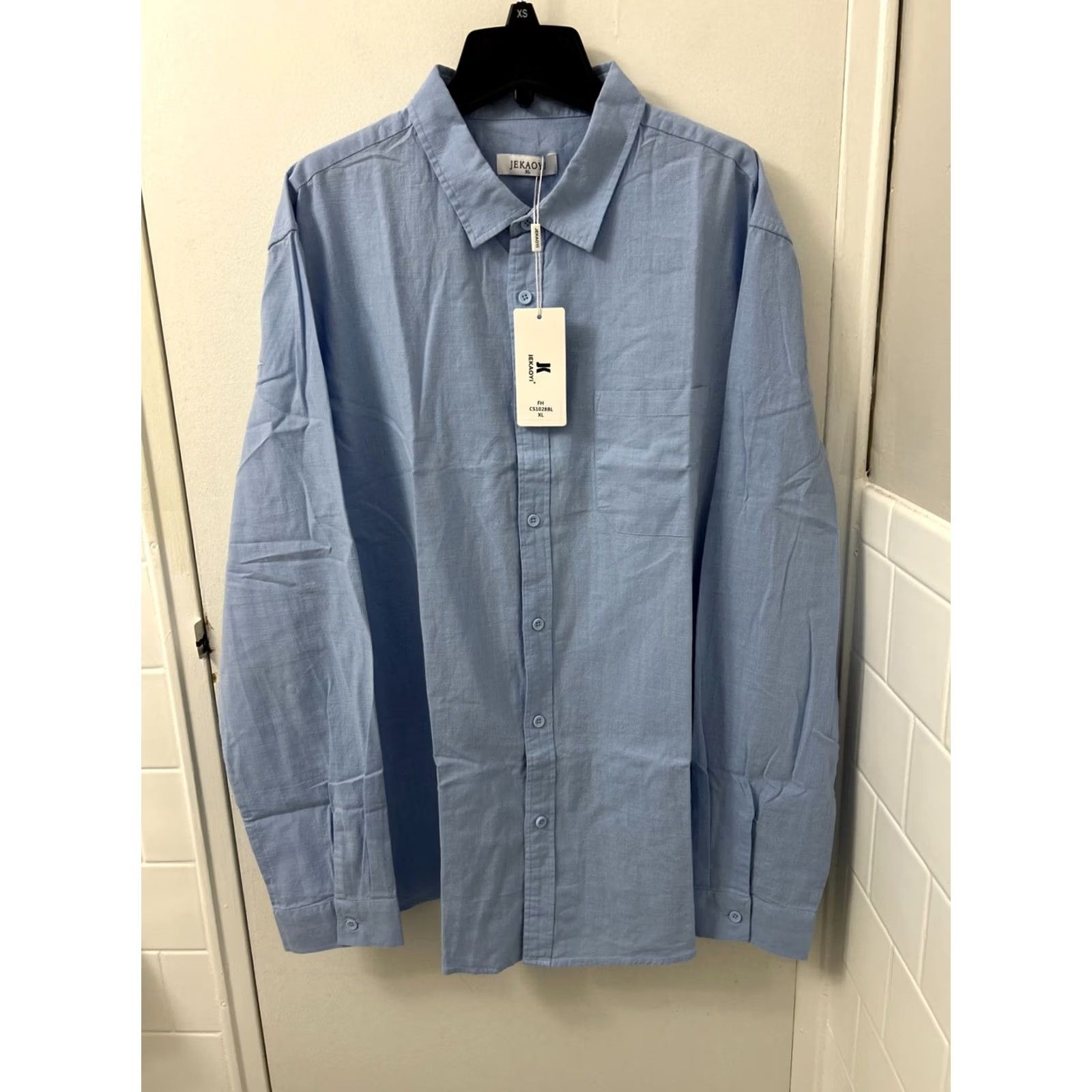 Vintage Jekaoyi Shirt Mens XL Blue Cotton Linen Blend Button-Down Long Sleeve Shirt Size US XL / EU 56 / 4 - 2 Thumbnail