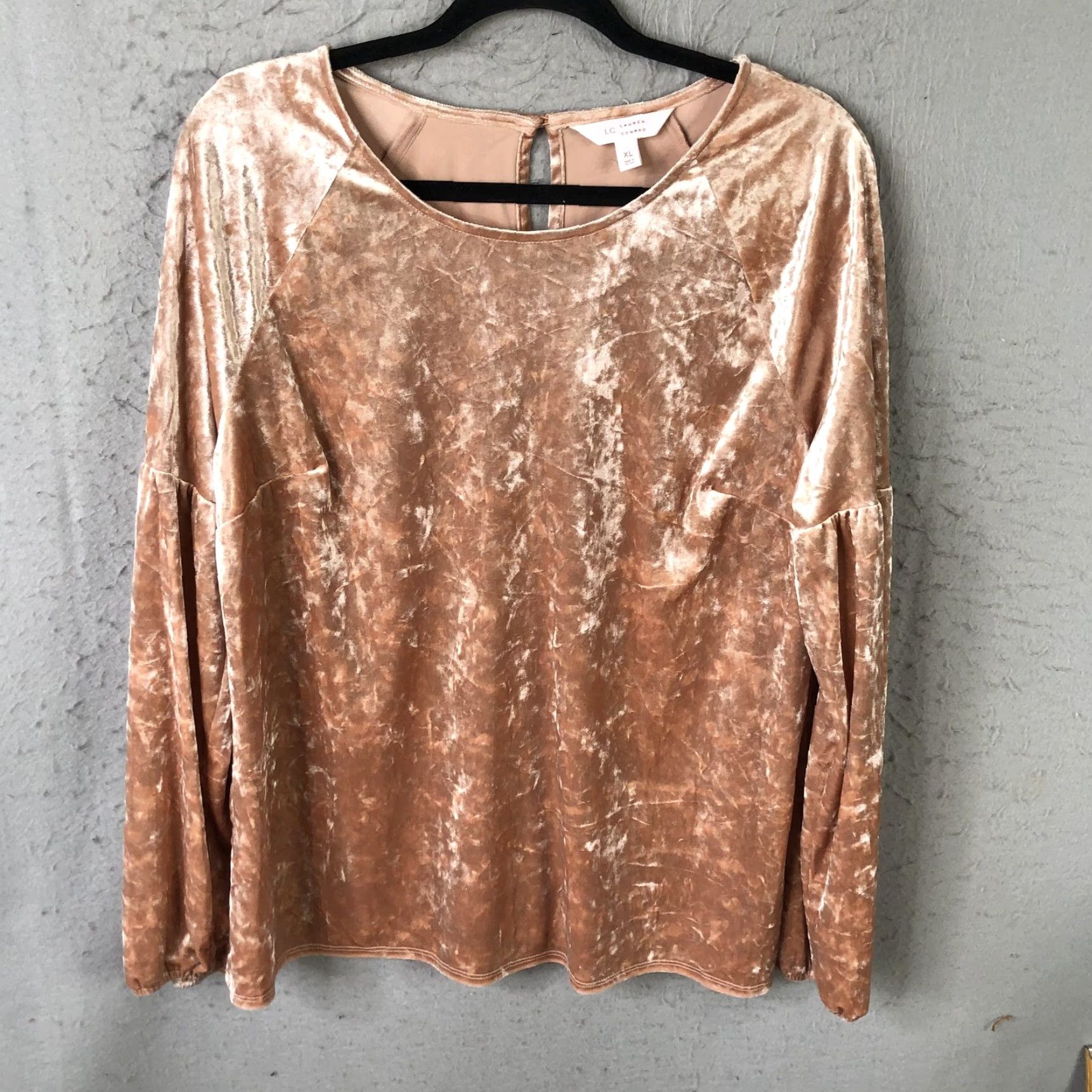 Vintage LC Lauren Conrad Blouse Womens XL Beige Crushed Velvet Balloon Sleeve Top Party Size XL / US 12-14 / IT 48-50 - 2 Thumbnail