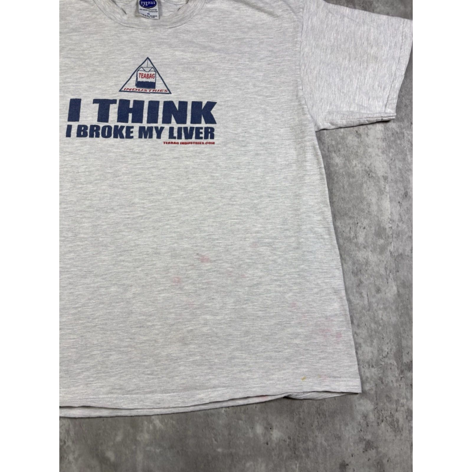 Industrie VINTAGE 90s Teabag Industries I Think I Broke My Liver Funny T Shirt XL Gray Cotton Crew Neck Short Sleeve Men’s Cygnus Graphic Print Size US XL / EU 56 / 4 - 3 Thumbnail