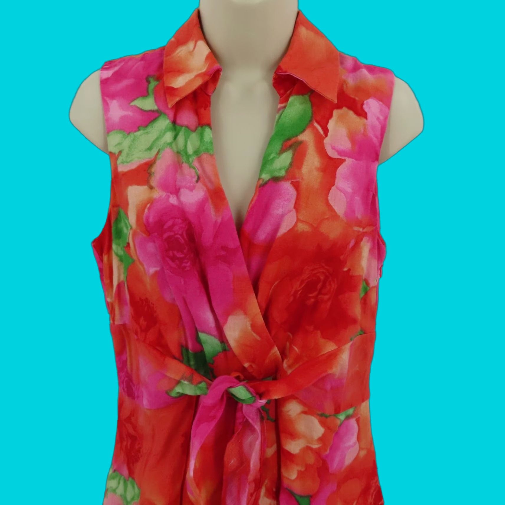 Jones New York Jones New York Women Dress Sundress Linen Floral Sleeveless Orange Pink Collar Knee Length Size 6 Size M / US 6-8 / IT 42-44 - 1 Thumbnail