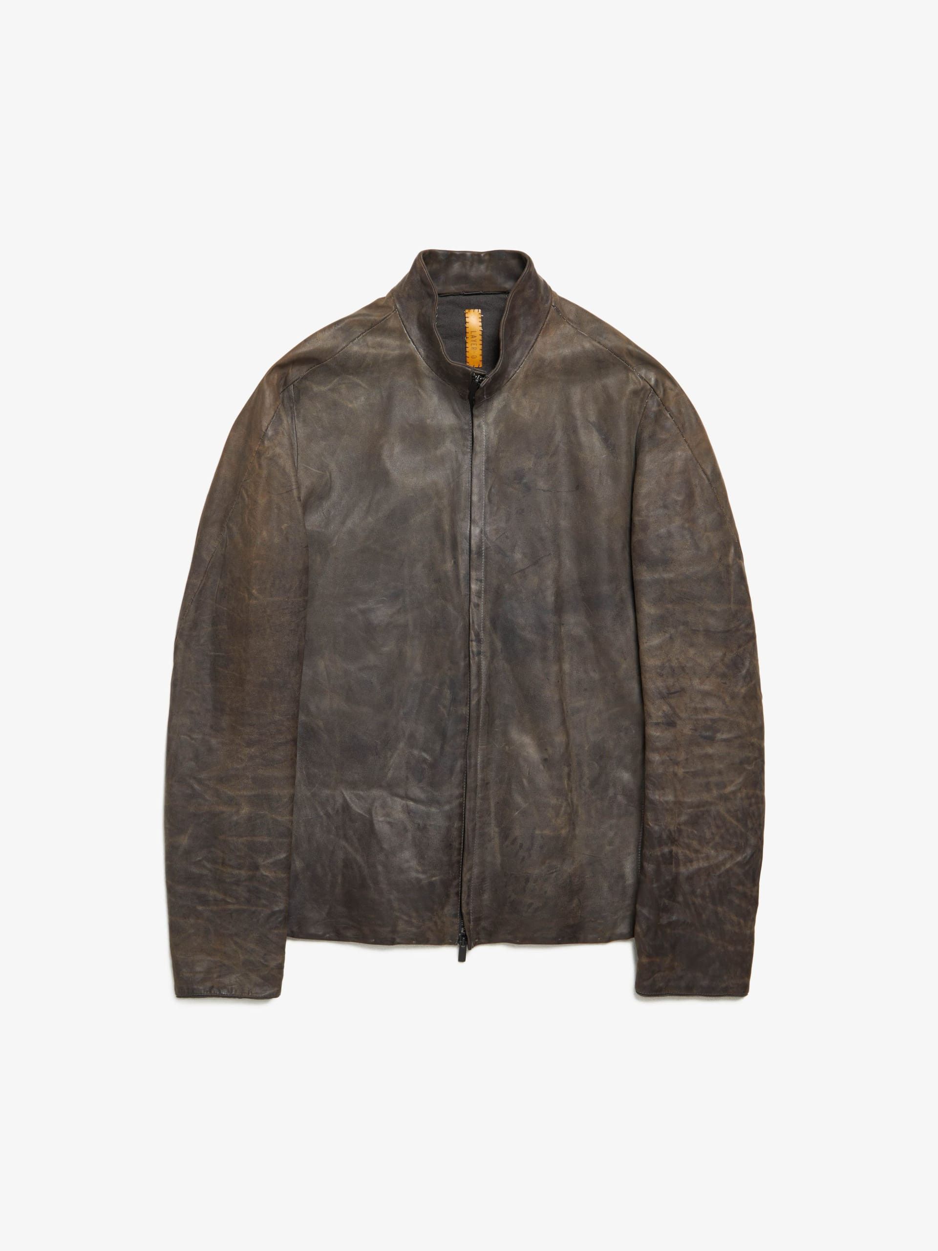 image of Layer 0 Brown Leather Zipped Jacket, Men's (Size Medium)