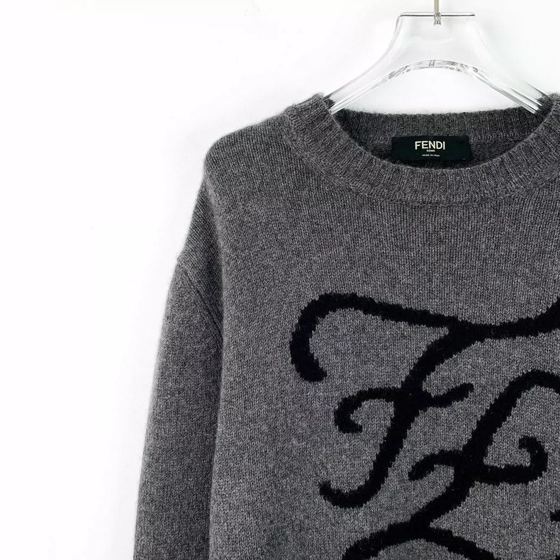 Fendi FENDI Dark Gray Logo Letter Embroidered Crew Neck Long Sle Size US L / EU 52-54 / 3 - 3 Thumbnail