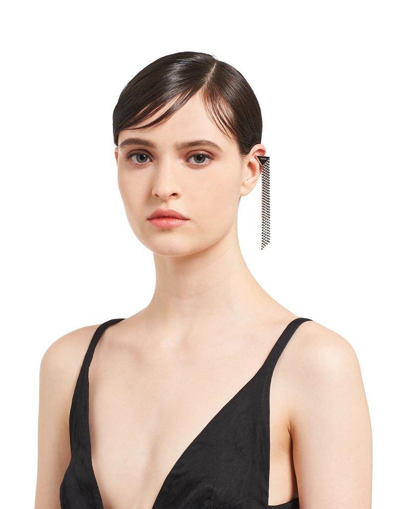 Prada PRADA Symbole Pendant black logo plaque clip on earring Size ONE SIZE - 2 Thumbnail