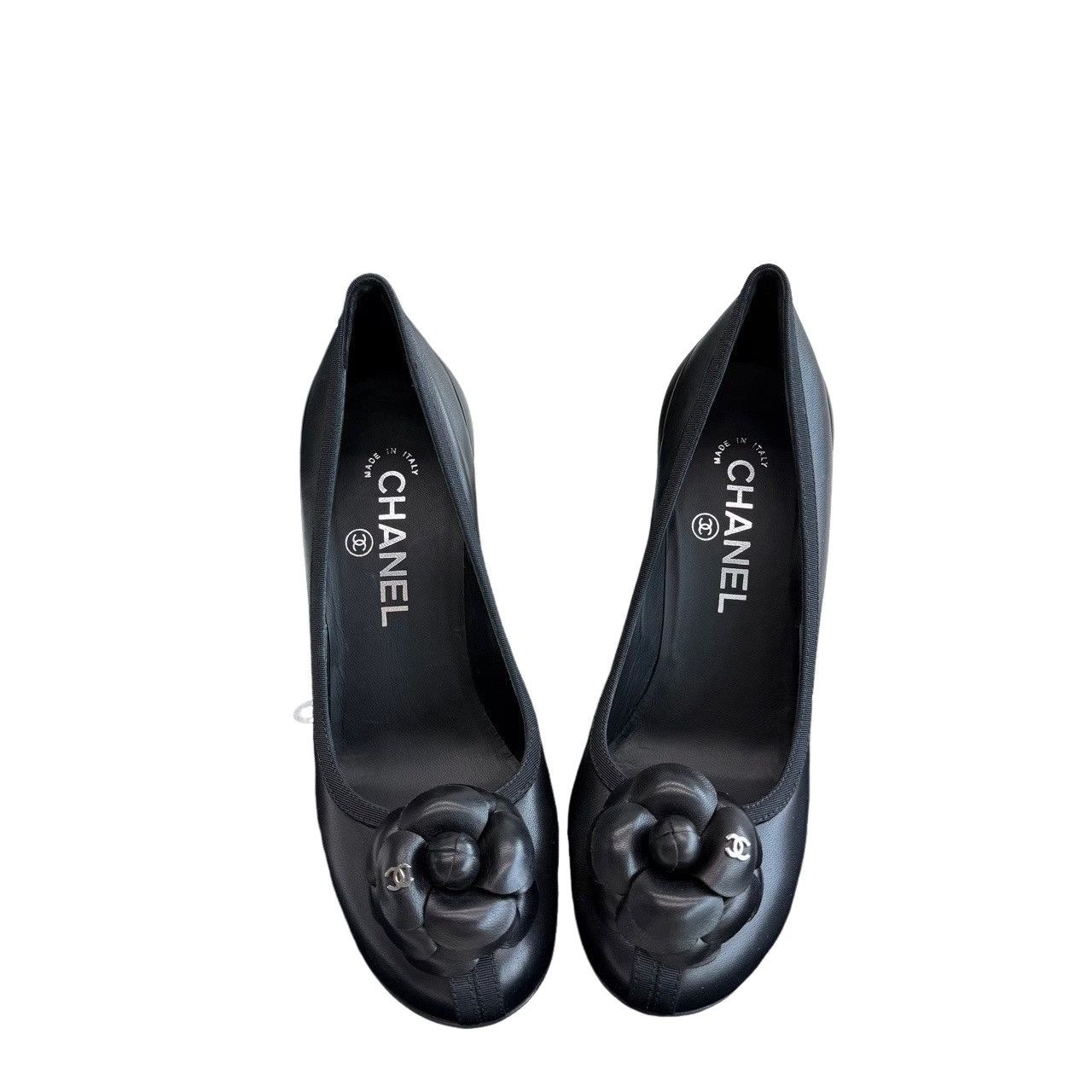 Chanel Chanel Camellia Black Leather Heels Size 36.5 Size US 6.5 / IT 36.5 - 1 Thumbnail