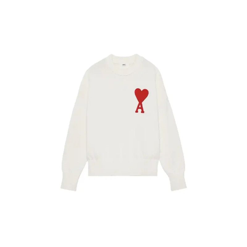 AMI AMI White Pullover Sweater with Heart Logo 0089 Size XS / US 0-2 / IT 36-38 - 1 Thumbnail