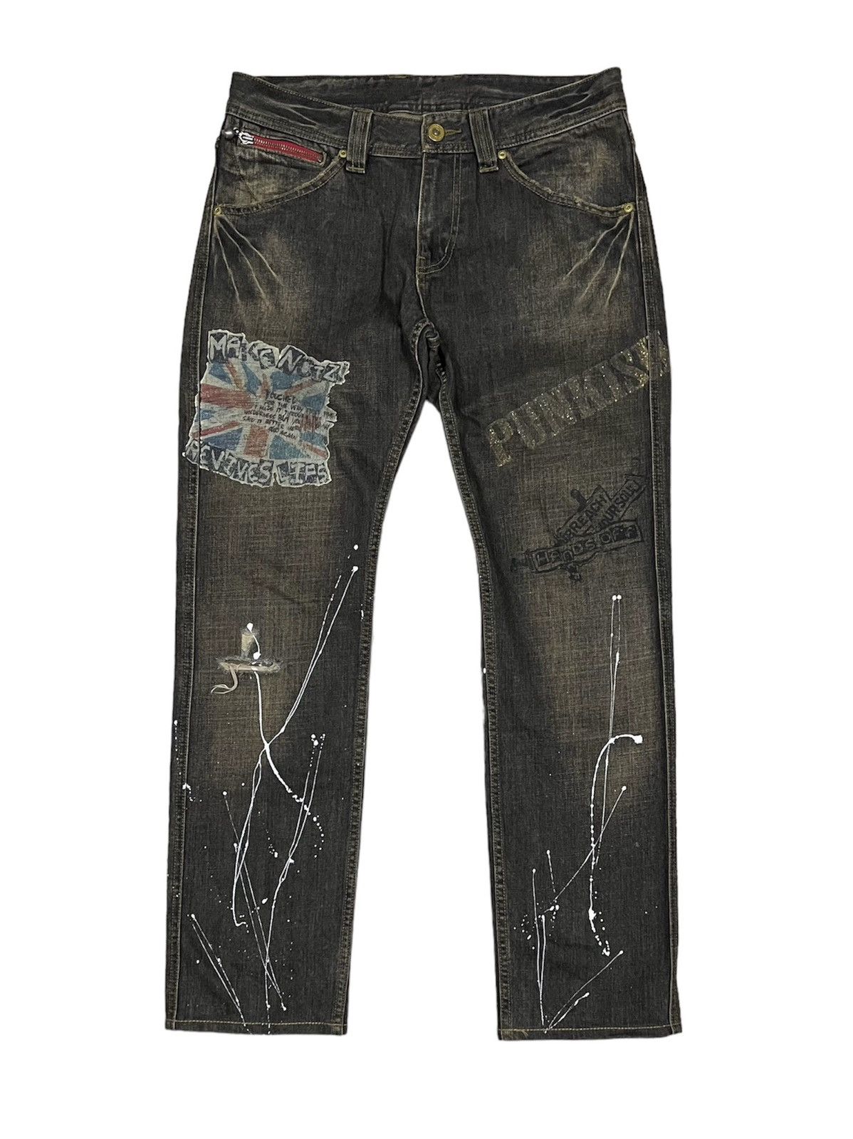 image of Seditionaries x Trap Punk Skulls Design By Rattle Trap Distressed Denim, Men's (Size 34)