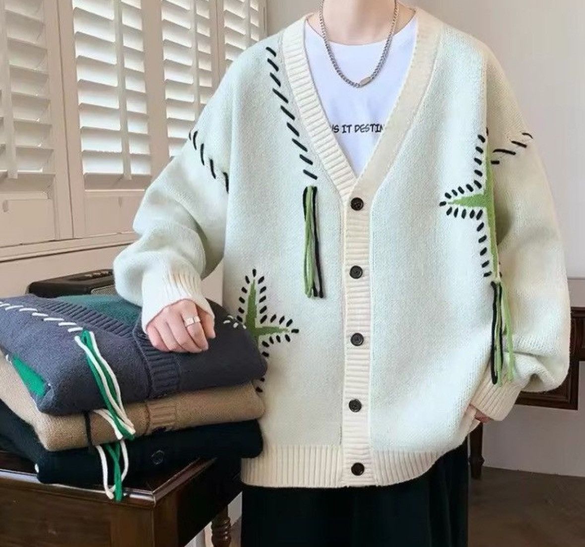 Japanese Brand Star Cardigan Knitwear Size US XL / EU 56 / 4 - 2 Thumbnail