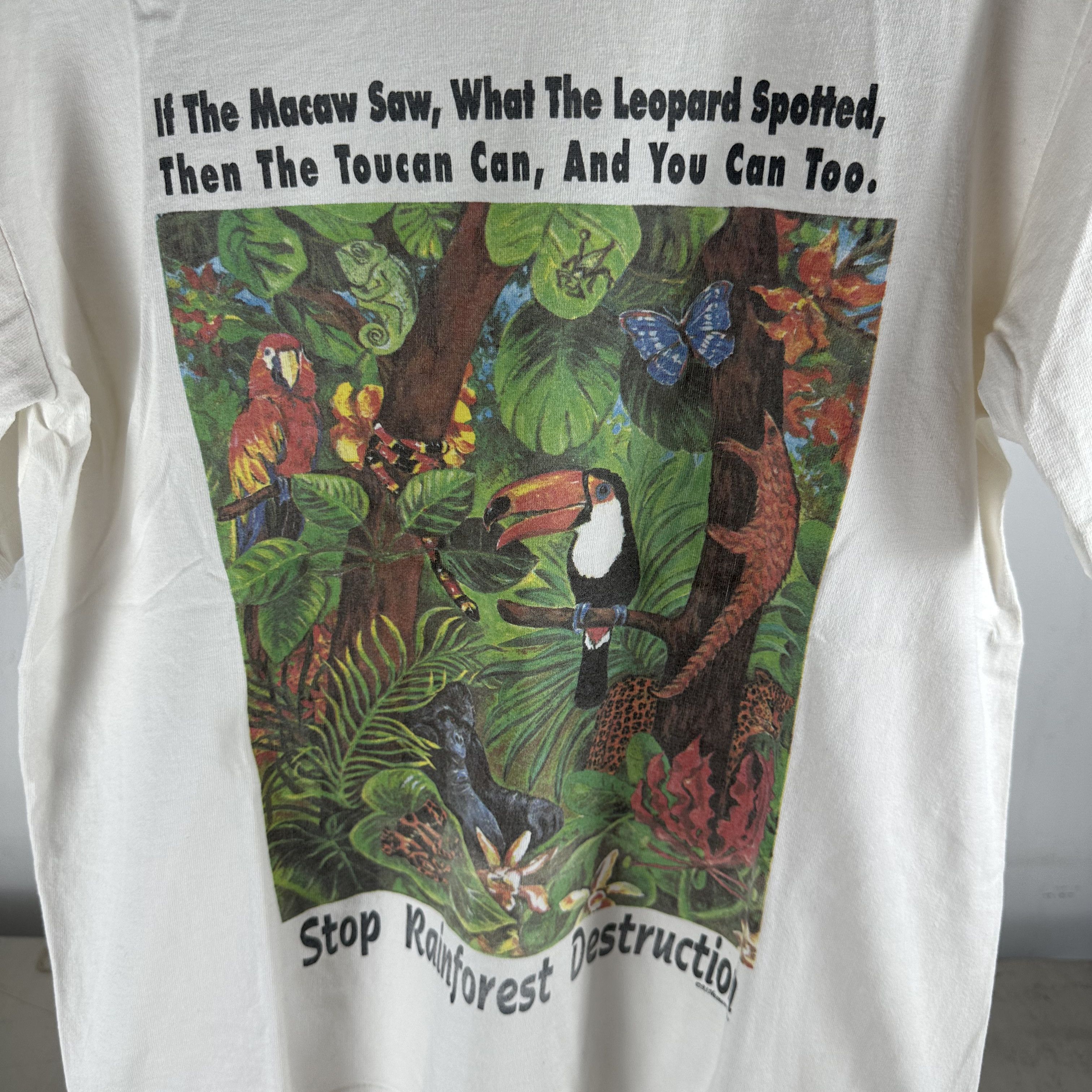 Vintage ​1993 Stop Rainforest Destruction Nature Artwork T-Shirt Size US M / EU 48-50 / 2 - 2 Thumbnail