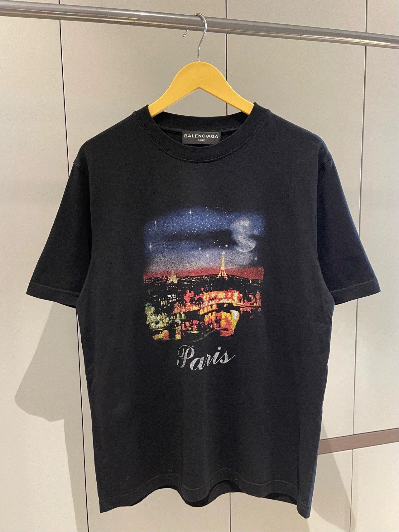 Balenciaga Balenciaga Black Paris Night Print Round Neck Short Sleeve Size US XL / EU 56 / 4 - 1 Thumbnail