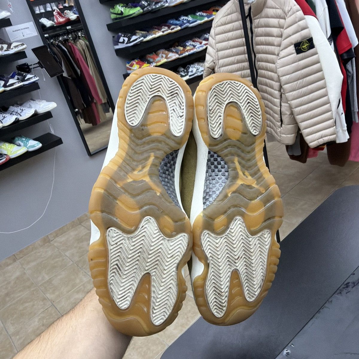 Jordan Brand Womans Air Jordan 11 XI Retro Olive Gold Cracked size 12 Size US 12 / EU 45 - 18 Thumbnail