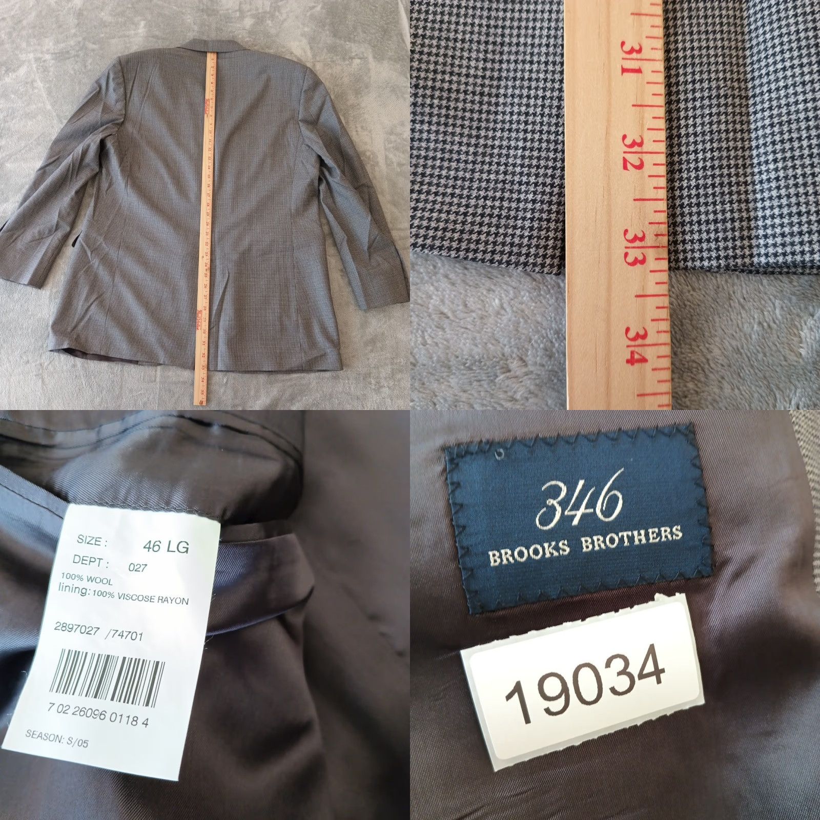 Brooks Brothers Brooks Brothers Blazer Mens 46 Long Gray Houndstooth Wool Two Button Single Vent Jacket Coat Notch Lapel 2 Piece Regular Mens Size 46R - 8 Thumbnail