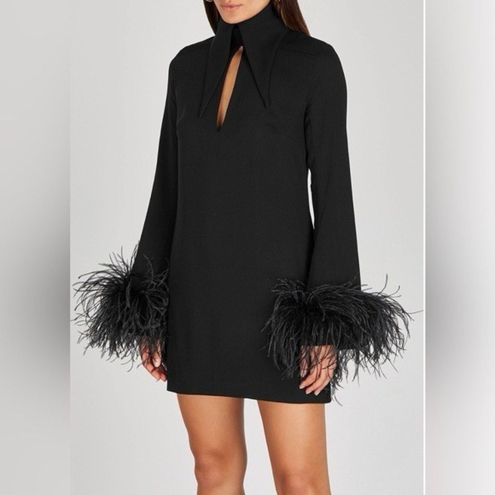 16Arlington 16ARLINGTON MICHELLE DRESS Collared OSTRICH FEATHER US 2 Size XS / US 0-2 / IT 36-38 - 2 Thumbnail