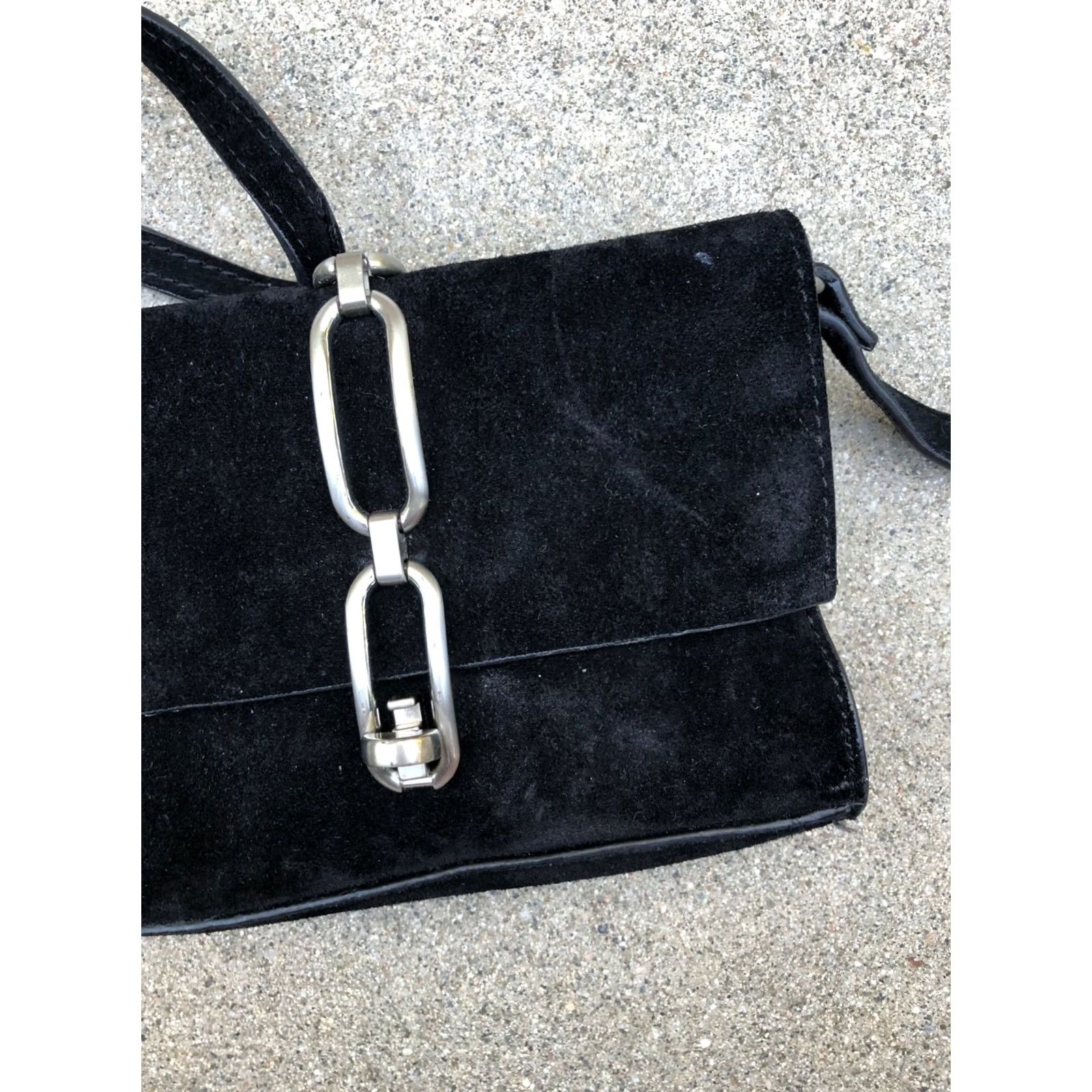 Zara ZARA WOMAN Leather Suede Crossbody Bag Black Buckle Purse Shoulder Bag" Size ONE SIZE - 3 Thumbnail