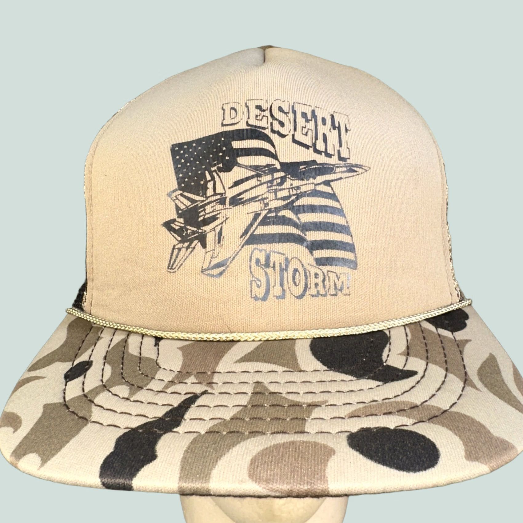 Vintage VINTAGE Desert Storm Snapback Hat Camo Rope Cap USA Military 90s Gulf War OG Size ONE SIZE - 1 Thumbnail