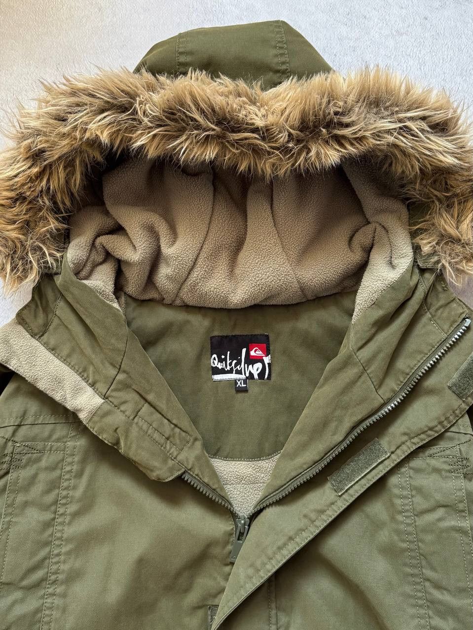 Quiksilver Vintage Quiksilver Olive Green Parka Jacket Fur Hood Size US XL / EU 56 / 4 - 8 Thumbnail