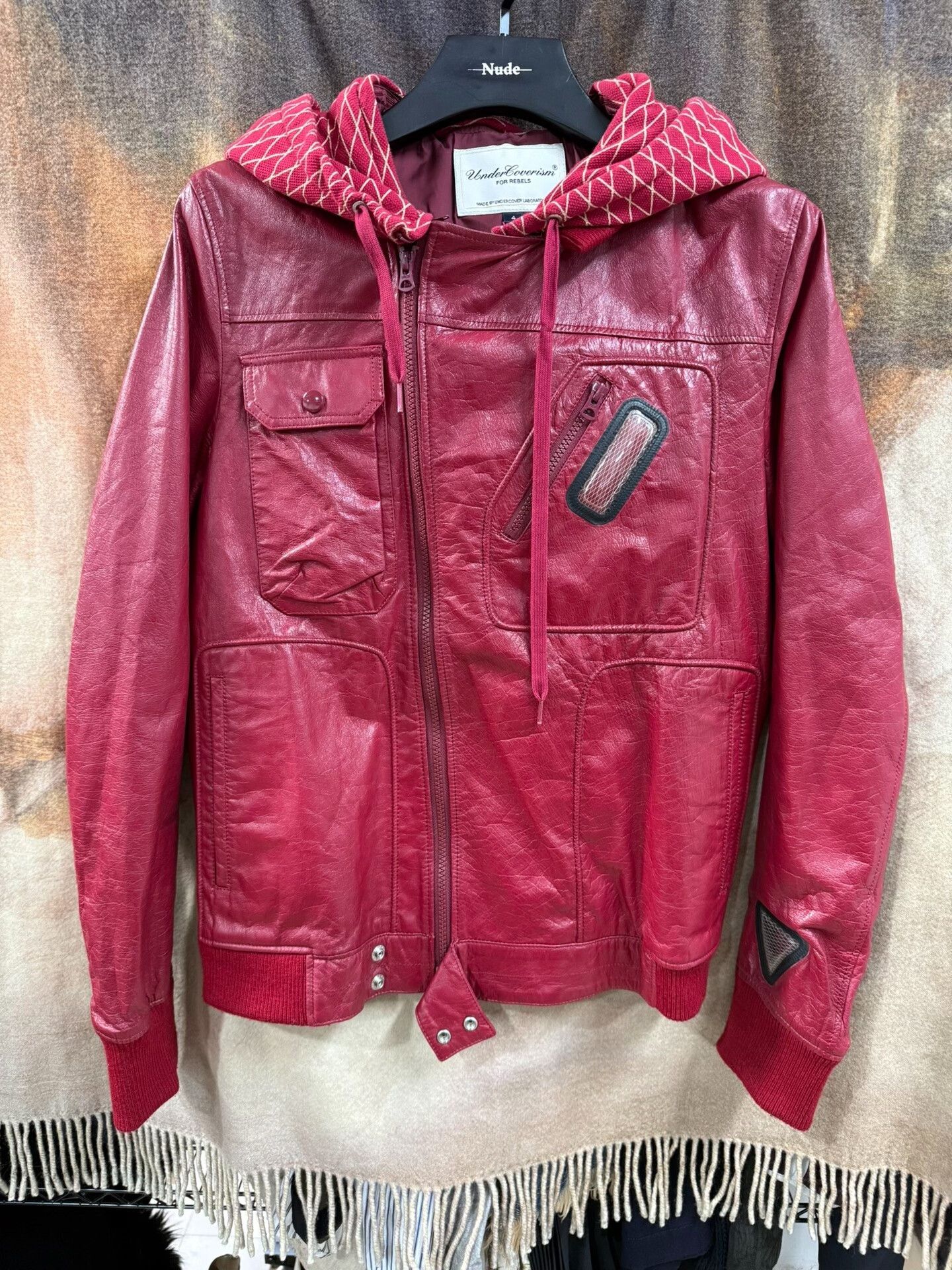 Red Visual Window Leather Jacket