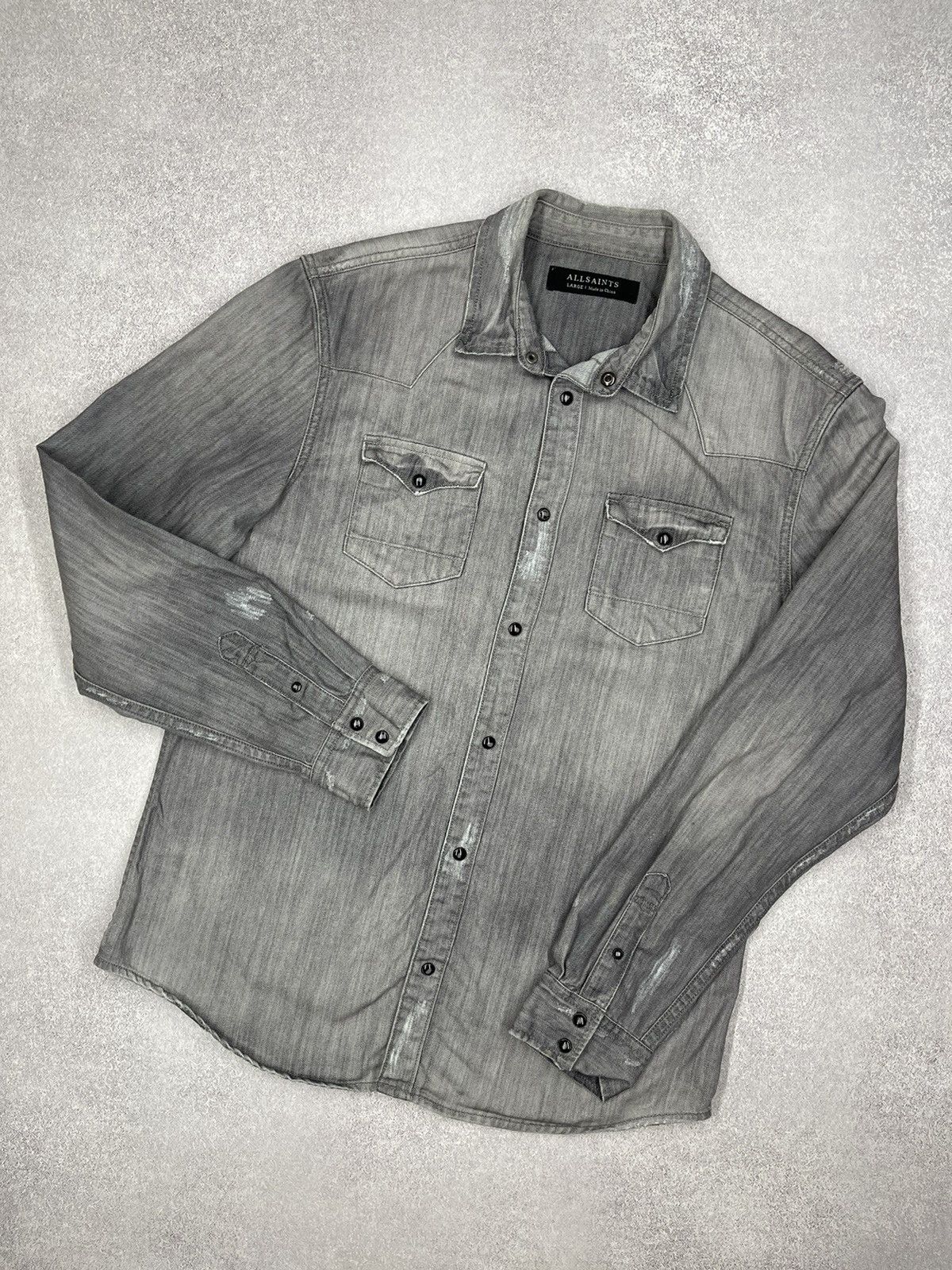 Allsaints Mens AllSaints Ikemat Grey Denim Shirt Size L Size US L / EU 52-54 / 3 - 1 Thumbnail
