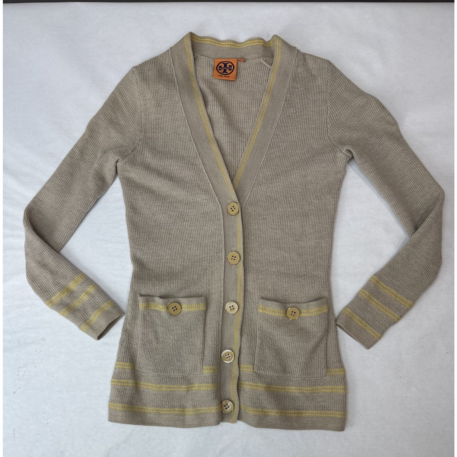 Tory Burch Tory Burch Cardigan Merino Wool Preppy Classic Beige XS Size XS / US 0-2 / IT 36-38 - 1 Thumbnail