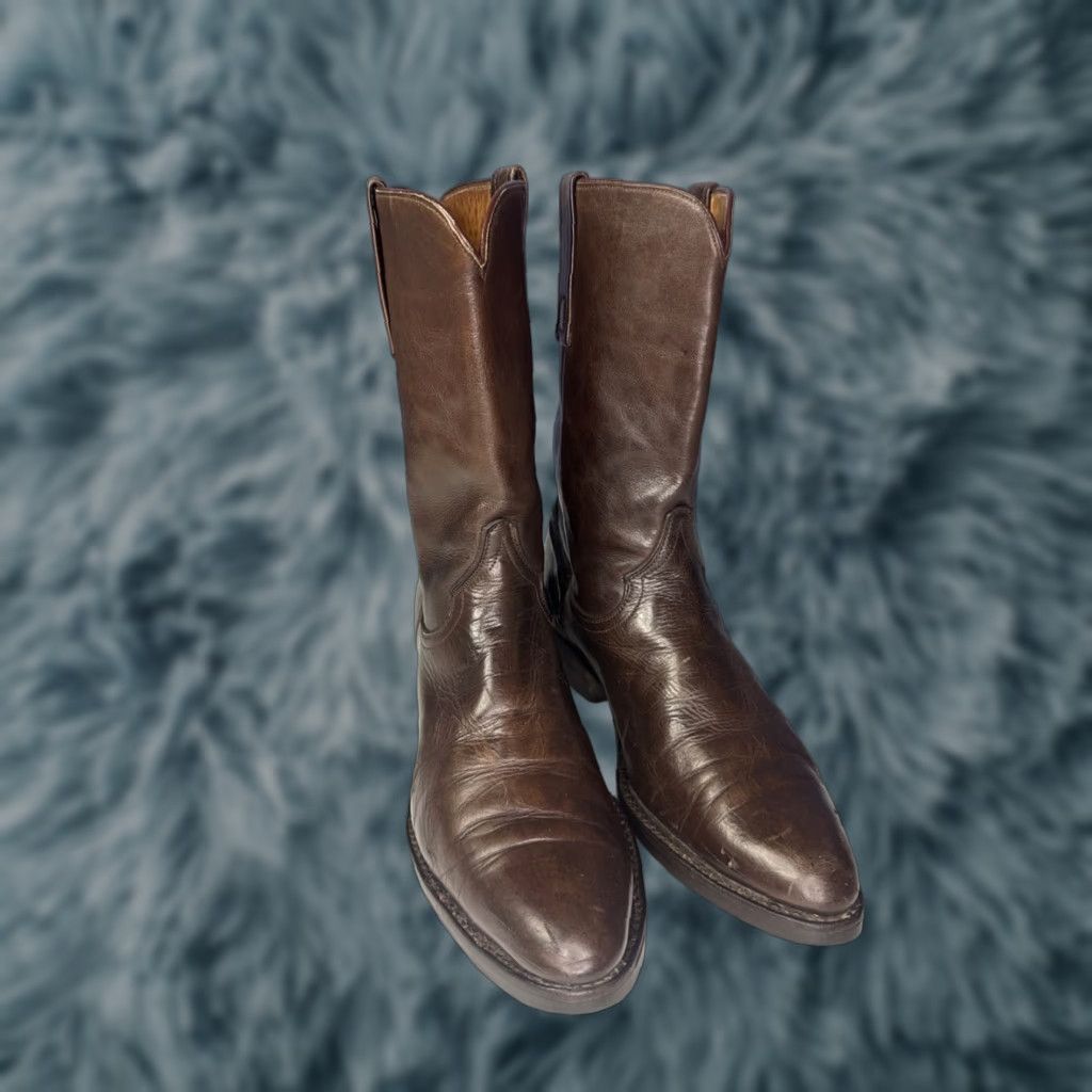 Justin Boots VINTAGE Justin Brown Leather Cowboys Boots Men’s 9.5 Western 3826 Cowboy Boot Mens Leather Outsole 70s Style Size US 10 / EU 43 - 1 Thumbnail