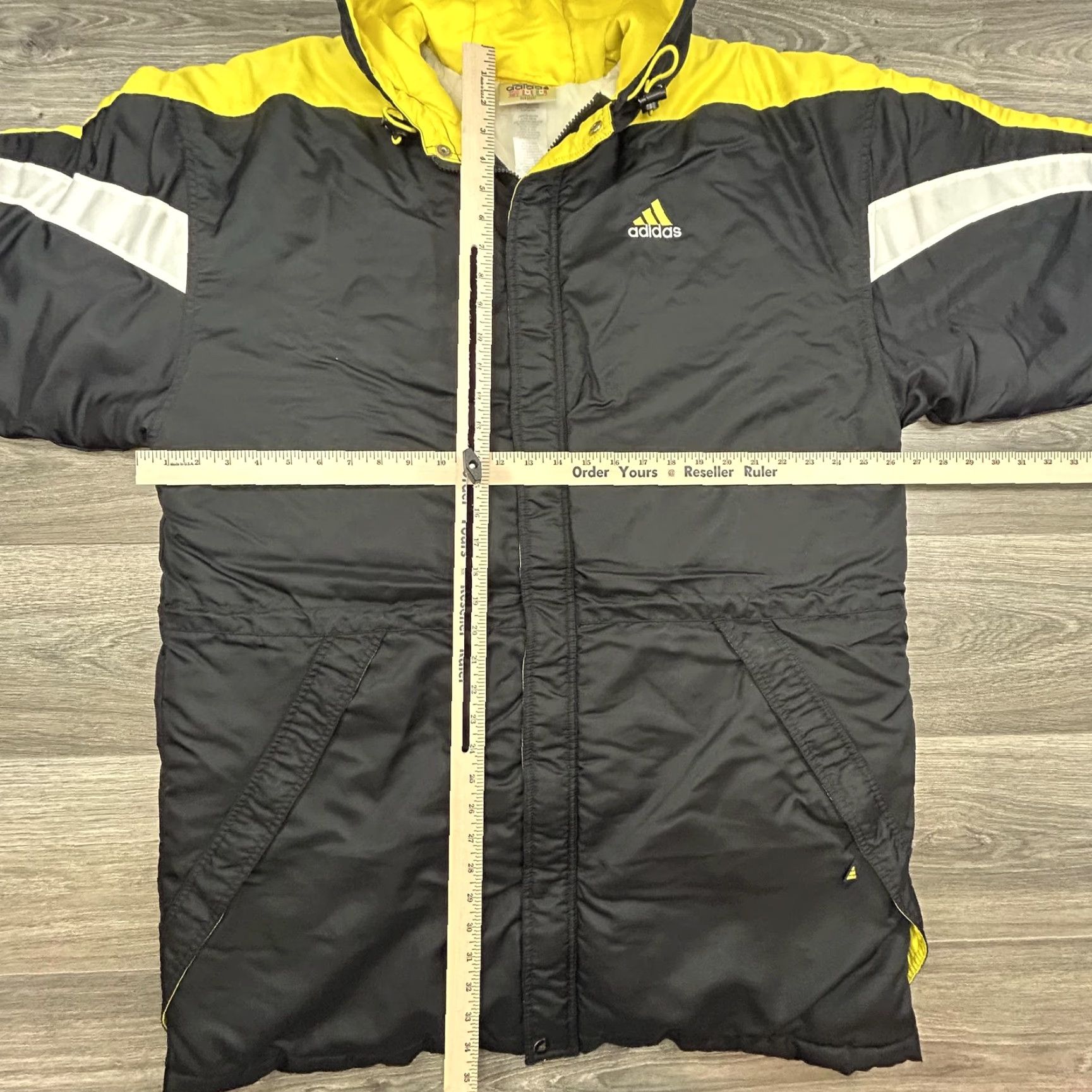Adidas VINTAGE adidas Jacket Mens L Black Yellow Hooded Puffer Parka Coat 90s Zip Full Zip Hoodie Insulated Lined Pockets Logo 90s Retro Sports Mens Size US L / EU 52-54 / 3 - 5 Thumbnail