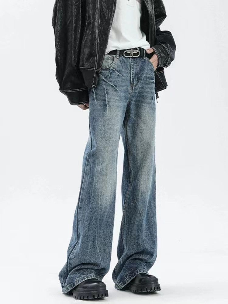 image of Vintage Lightning Pattern Washed Jeans in Blue, Men's (Size 32)