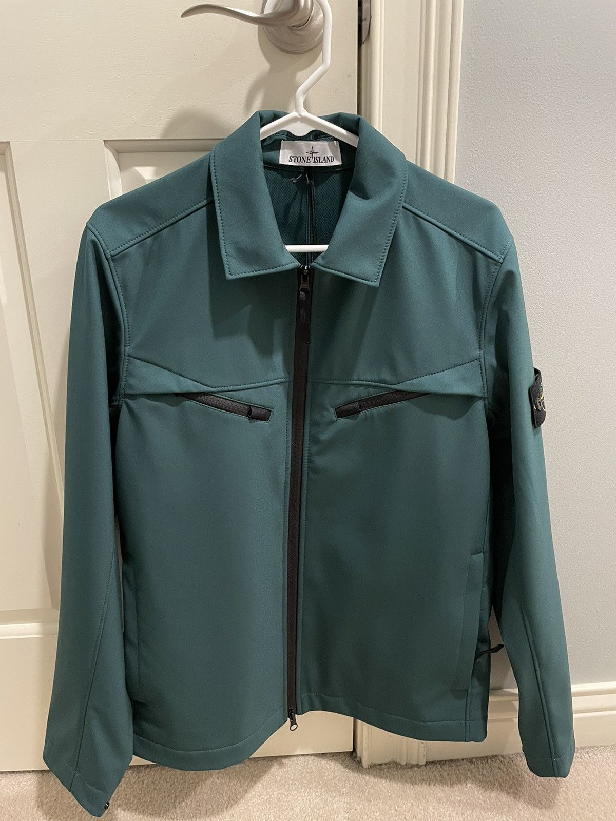 image of Stone Island Compass Patch Shirt Jacket Green, Men's (Size Small)