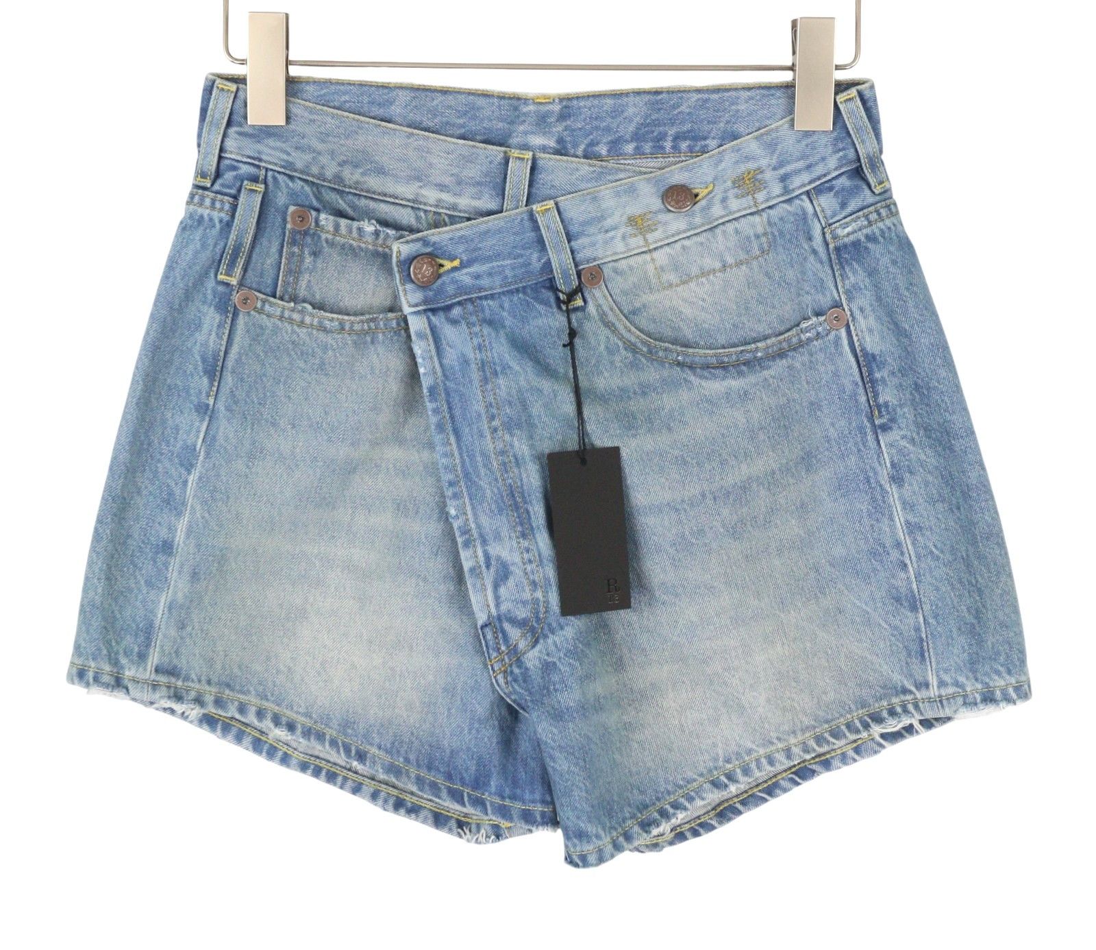 R13 CROSS OVER 25 Bain Blue Asymmetric Button Shorts 89412 Size 25" / US 0 / IT 36 - 2 Thumbnail